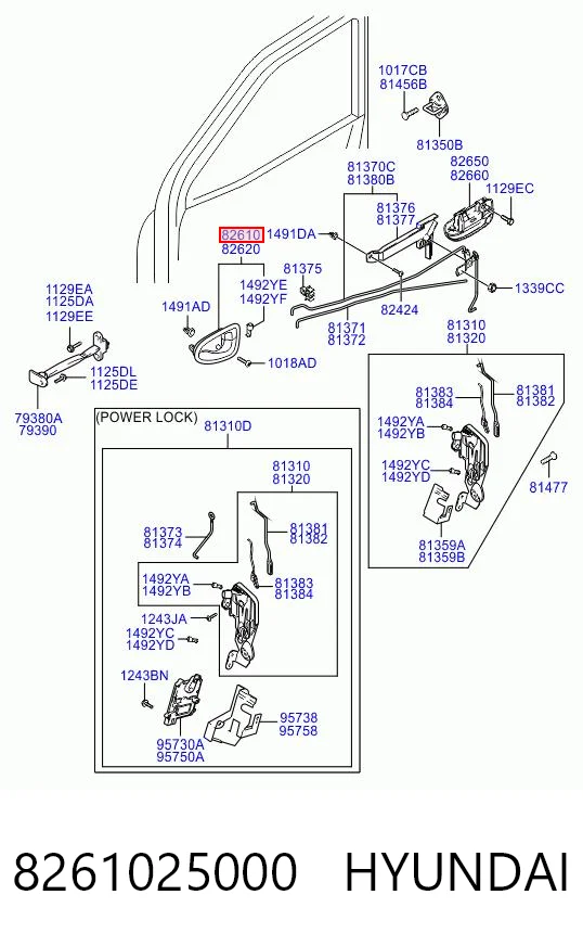 8261025000 Hyundai/Kia Manija interior izquierda delantera/trasera de puerta