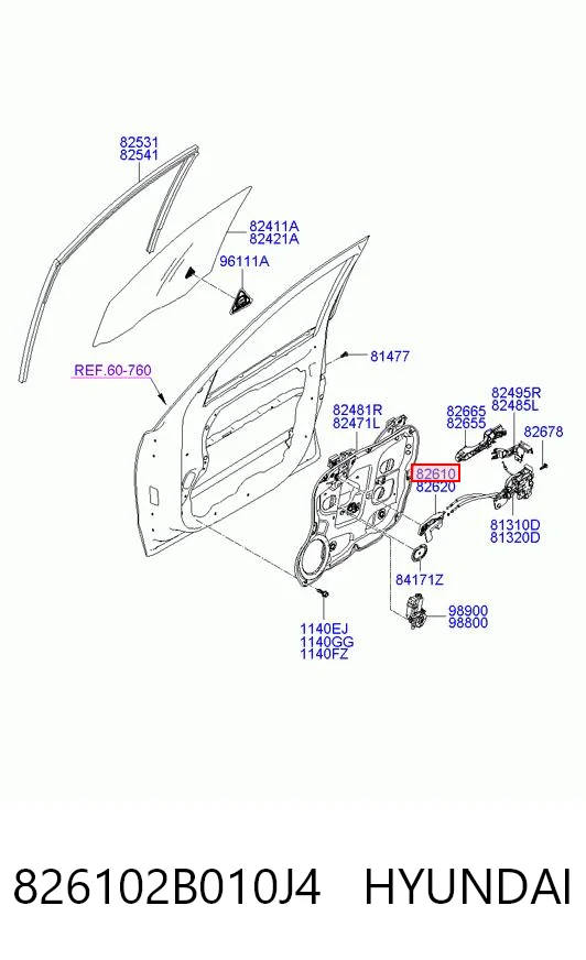 826102B010J4 Hyundai/Kia Manija interior izquierda del apoyabrazos de la puerta delantera