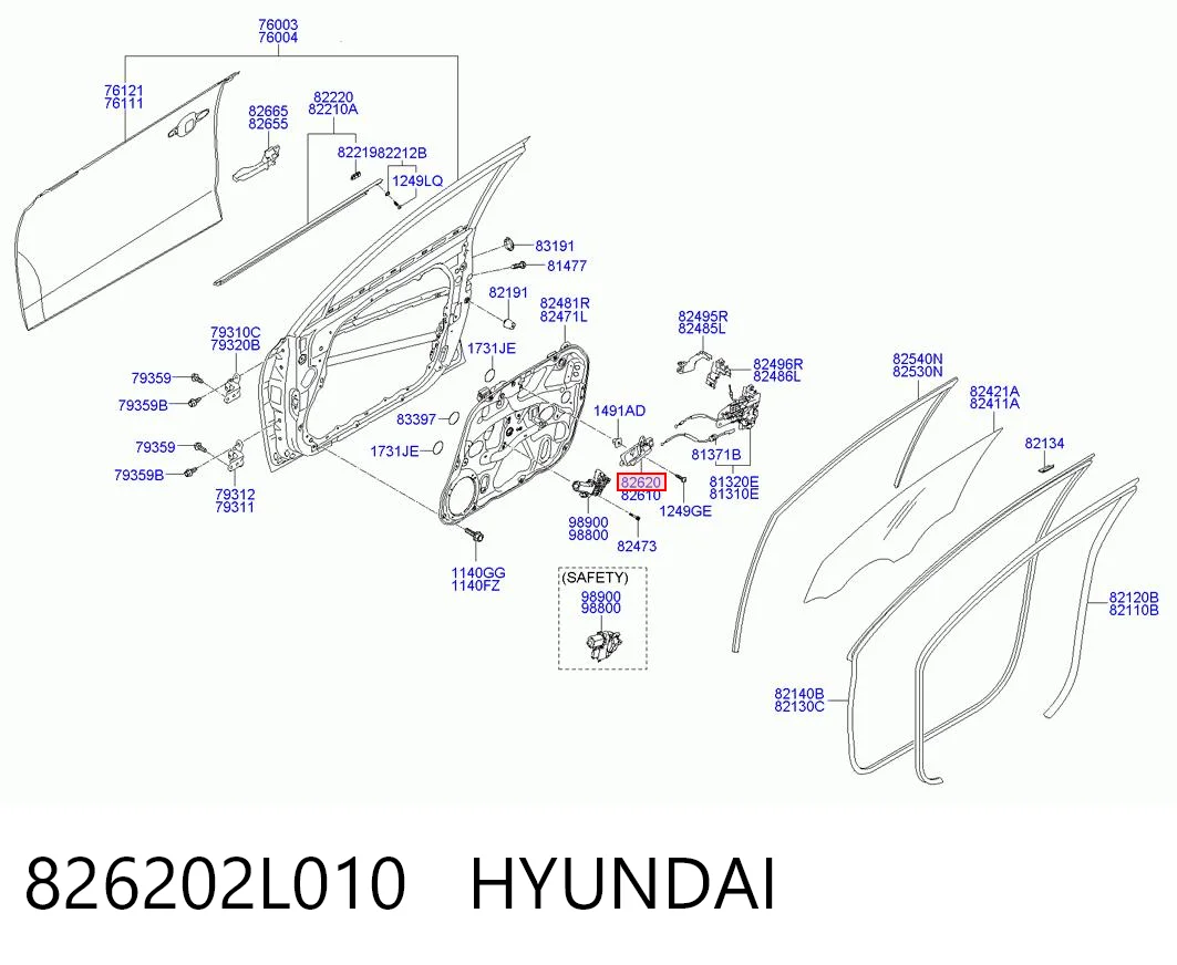 826202L010 Hyundai/Kia Manija interior de puerta delantera derecha