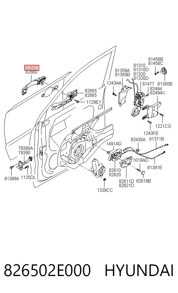826502E000 Hyundai/Kia Manija exterior izquierda de puerta delantera
