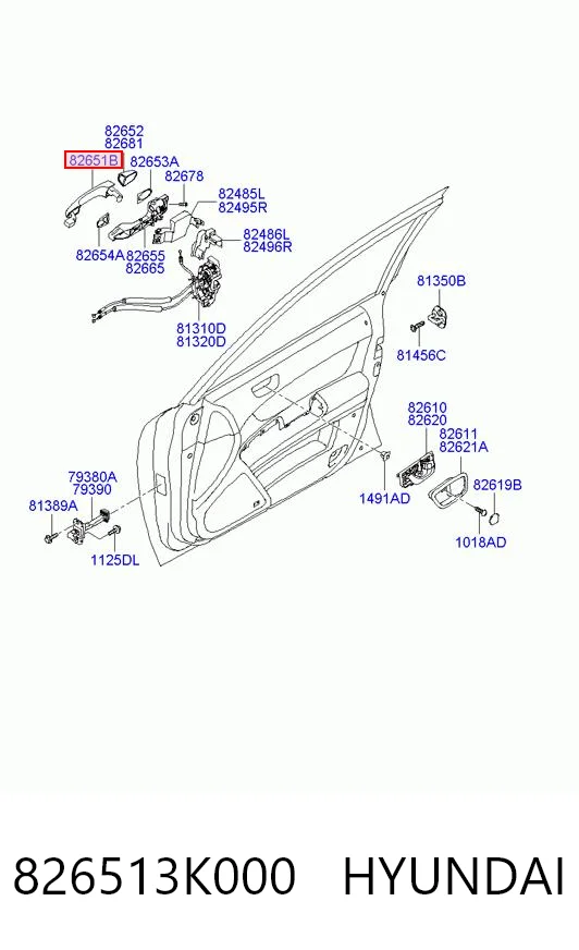 826513K000 Hyundai/Kia Manecilla de puerta exterior delantero