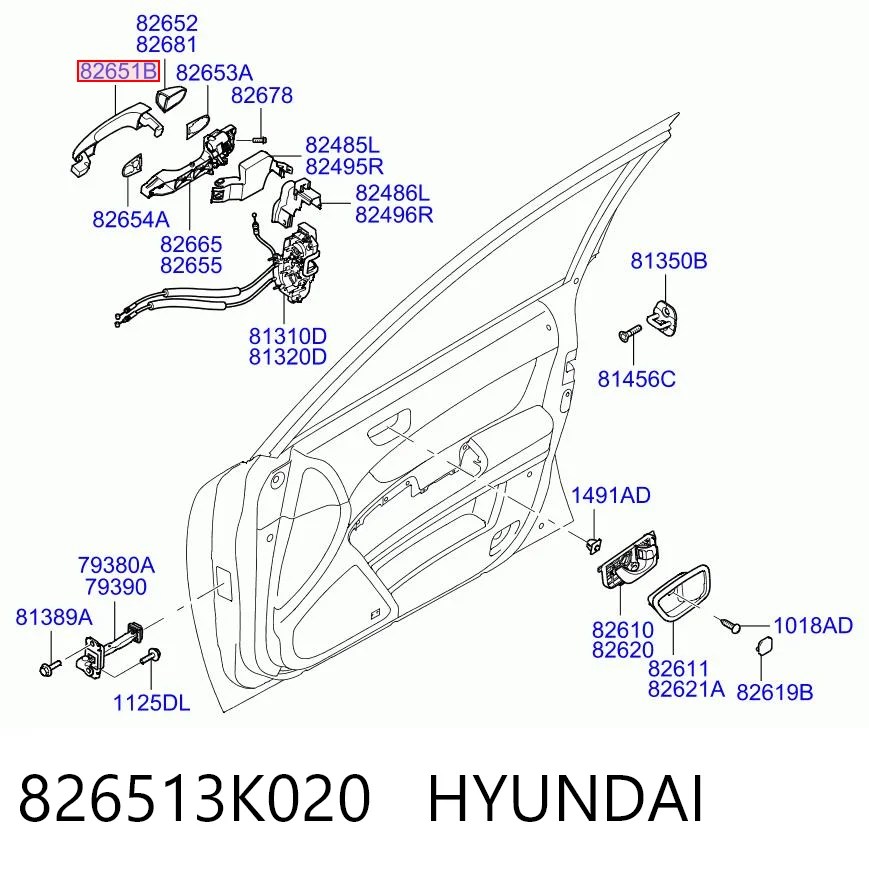 826513K020 Hyundai/Kia Manilla de puerta exterior delantero