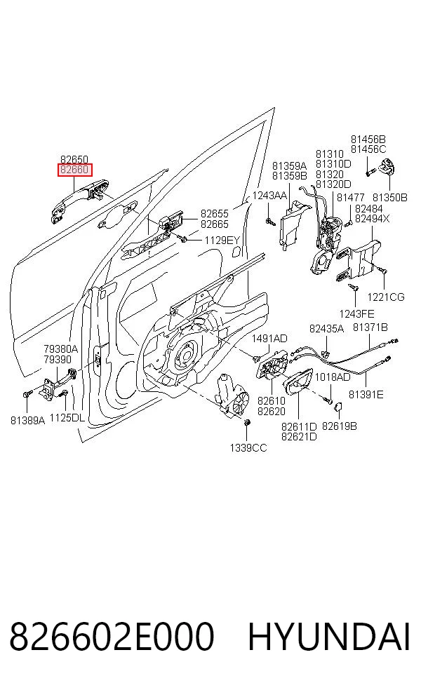 826602E000 Hyundai/Kia Manija exterior derecha de puerta delantera