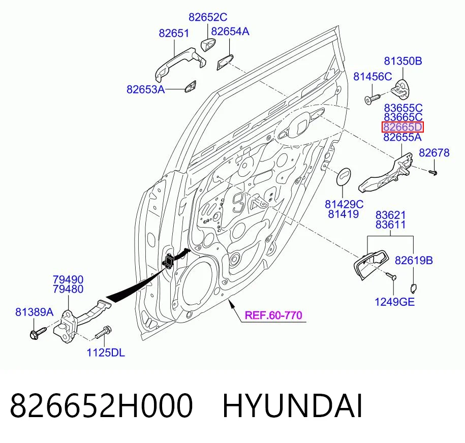 826652H000 Hyundai/Kia Soporte de manija exterior de puerta delantera derecha