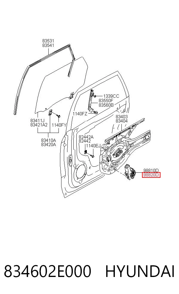 834602E000 Hyundai/Kia Motor del elevalunas de la puerta trasera derecha