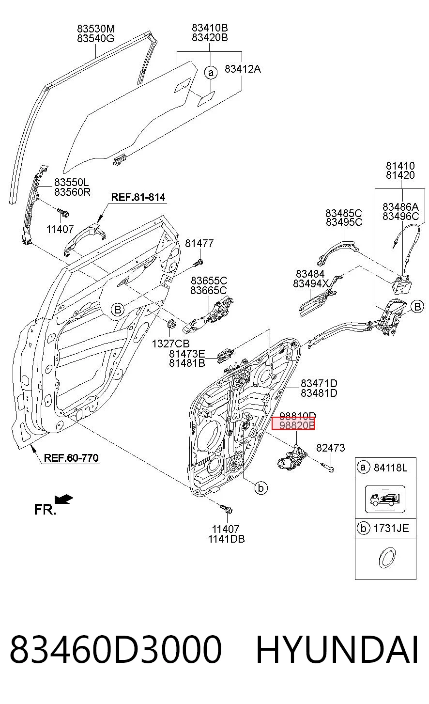 83460D3000 Hyundai/Kia Motor del elevalunas de la puerta trasera derecha