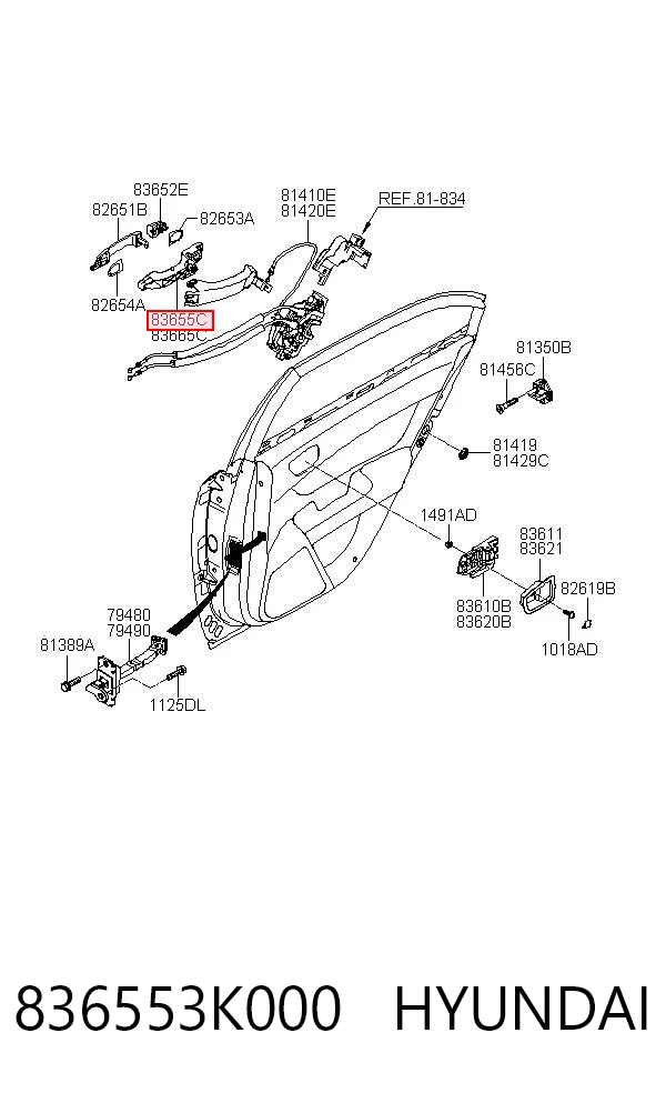 836553K000 Hyundai/Kia Soporte de manija exterior de puerta trasera izquierda