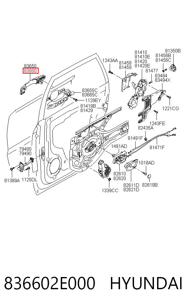836602E000 Hyundai/Kia Manija exterior derecha de puerta trasera