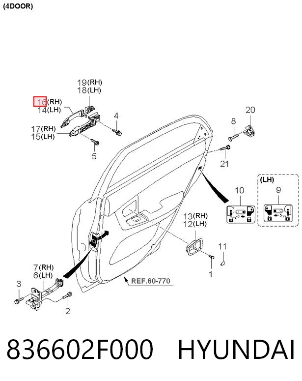 836602F000 Hyundai/Kia Manija exterior derecha de puerta trasera