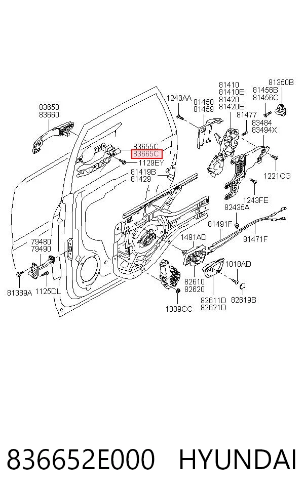 836652E000 Hyundai/Kia Soporte de manija exterior de puerta trasera derecha
