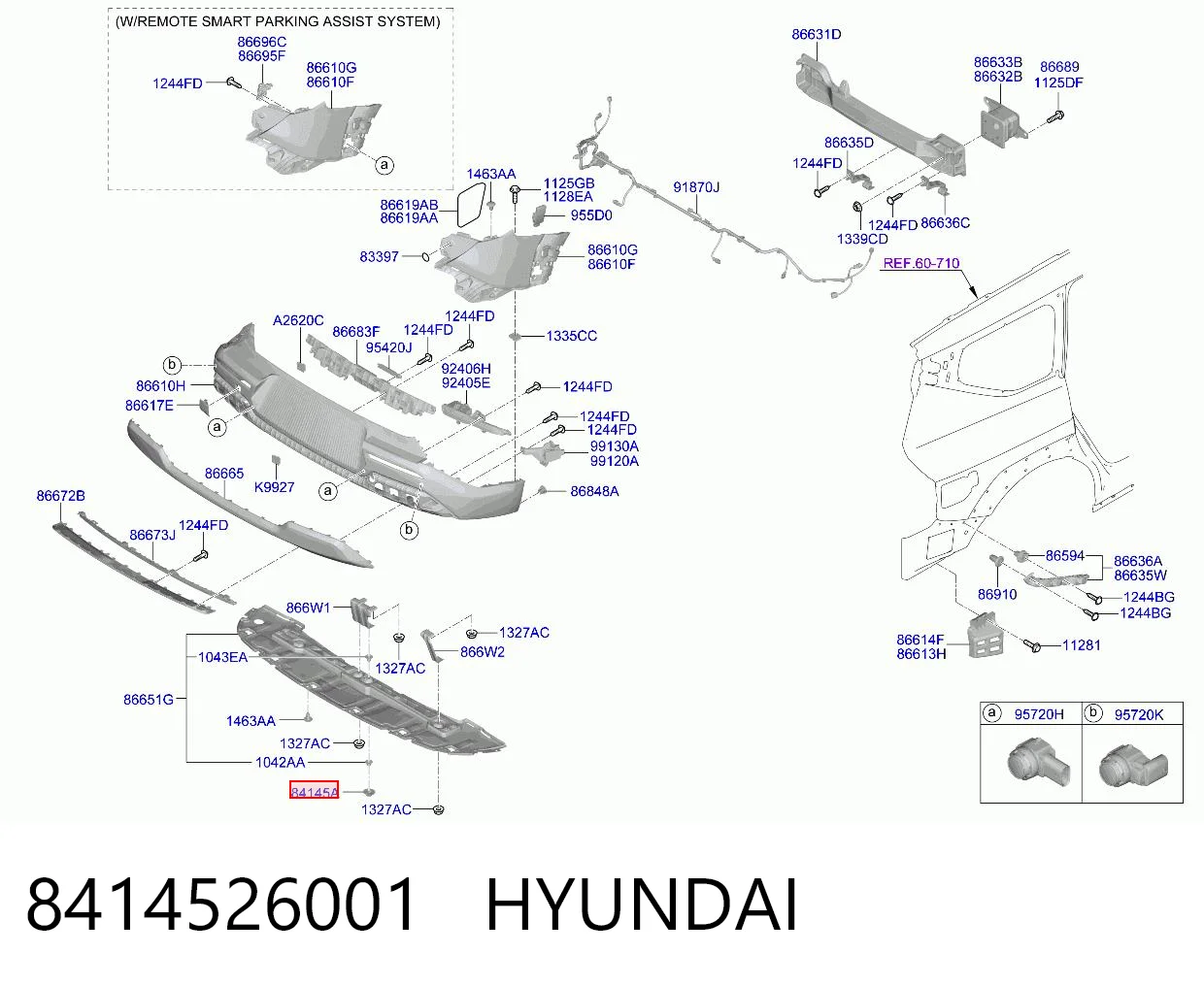 8414526001 Hyundai/Kia Clip de fijación del guardabarros delantero