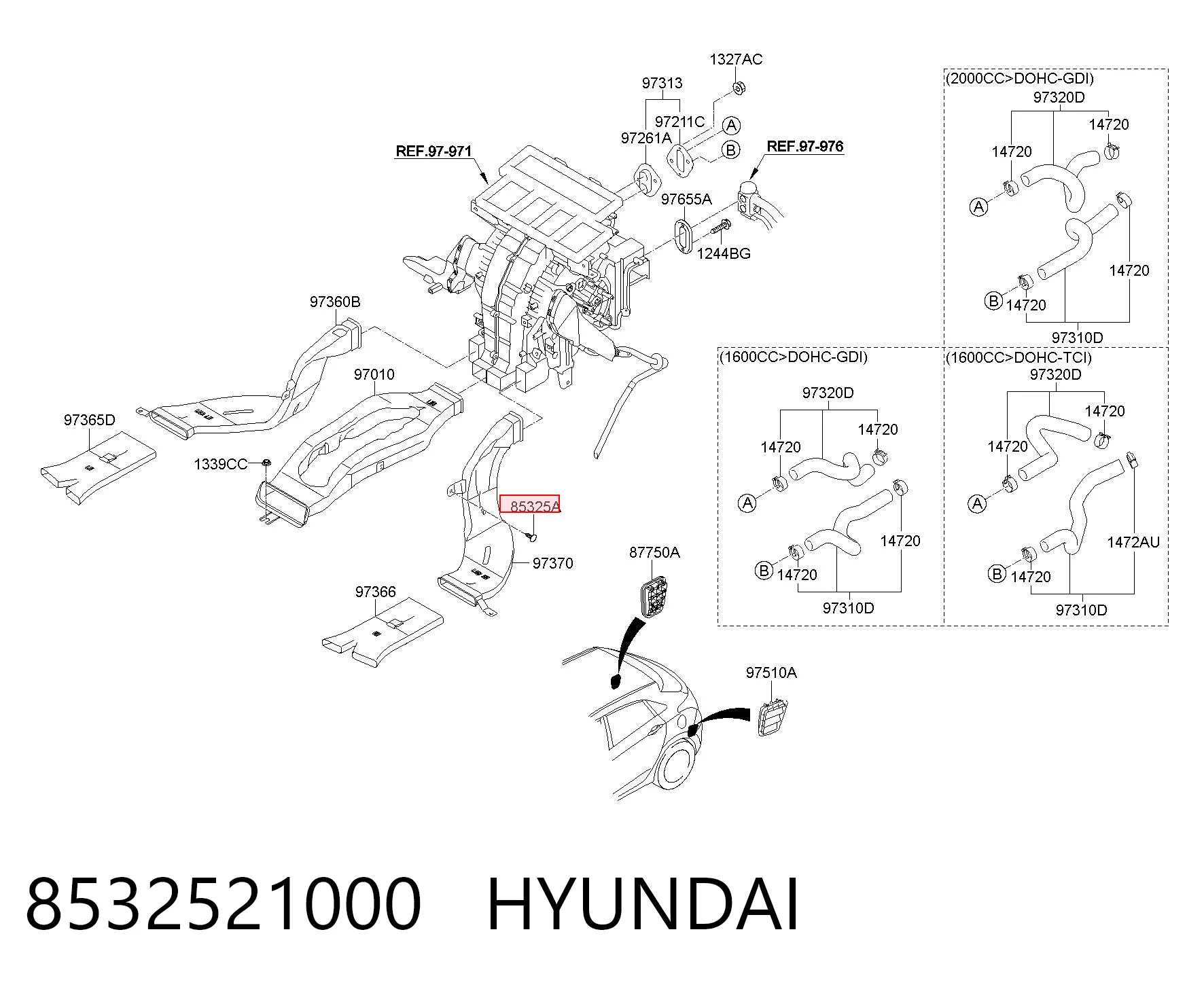 Clip de fijación del guardabarros delantero 8532521000 HYUNDAI