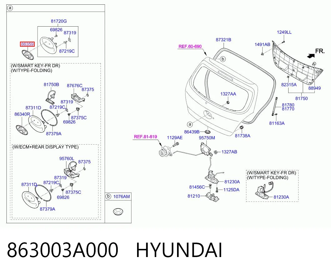 863003A000 Hyundai/Kia Emblema de la parrilla del radiador