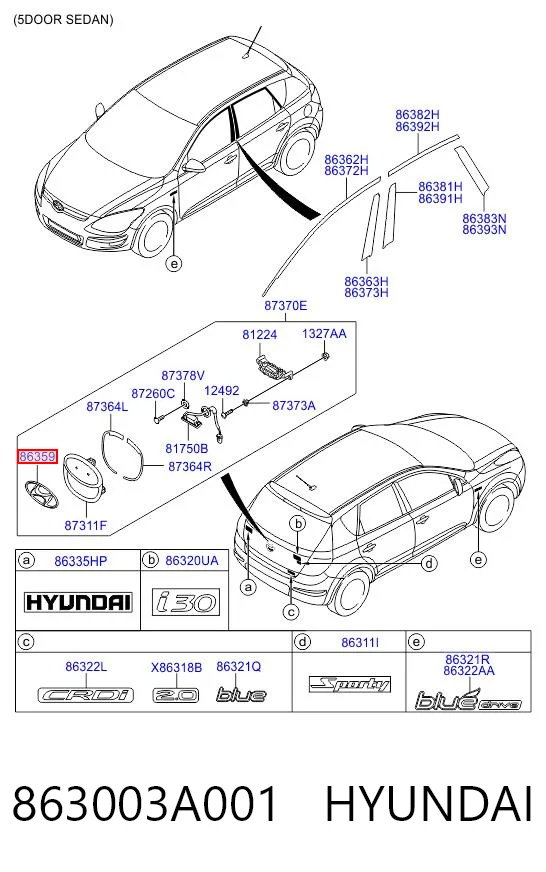 863003A001 Hyundai/Kia Emblema de la parrilla del radiador