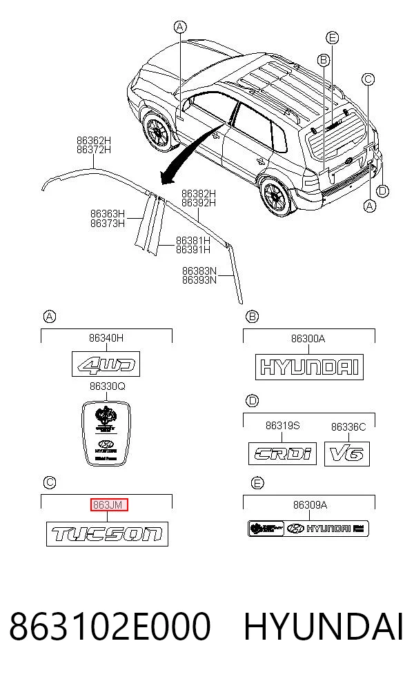 863102E000 Hyundai/Kia Logotipo de tapa de maletero