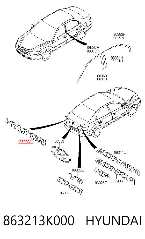 863213K000 Hyundai/Kia Logotipo de tapa de maletero