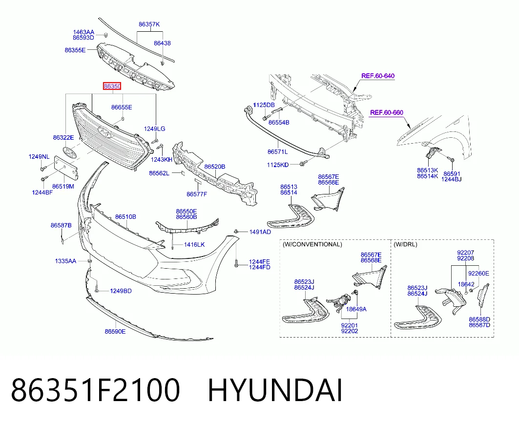 Parrilla del radiador 86351F2100 HYUNDAI