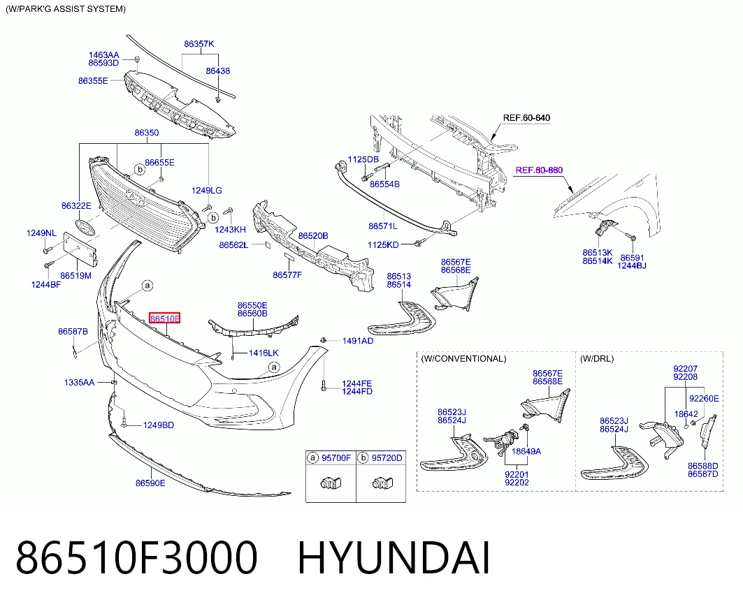 86510F3000 Hyundai/Kia Paragolpes delantero
