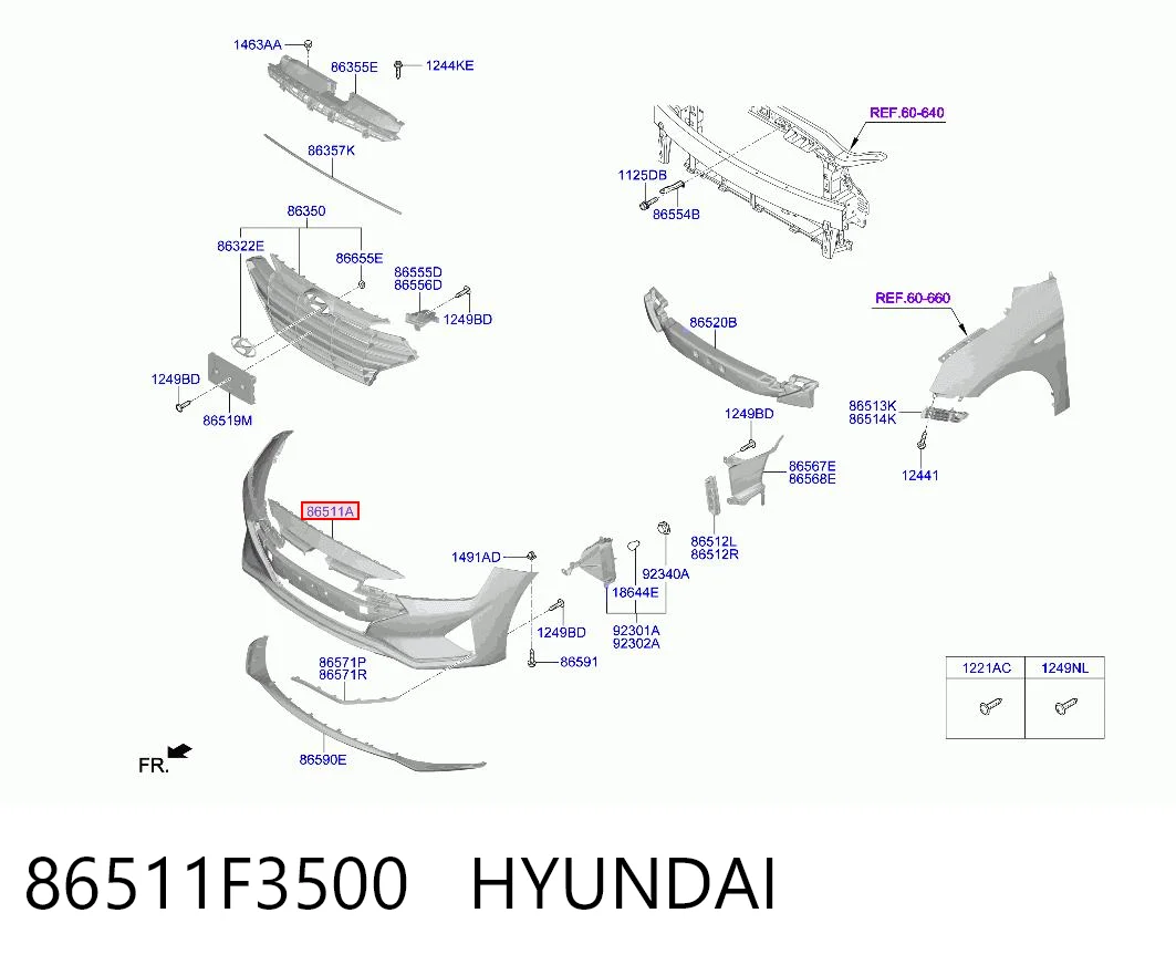 86511F3500 Hyundai/Kia Paragolpes delantero