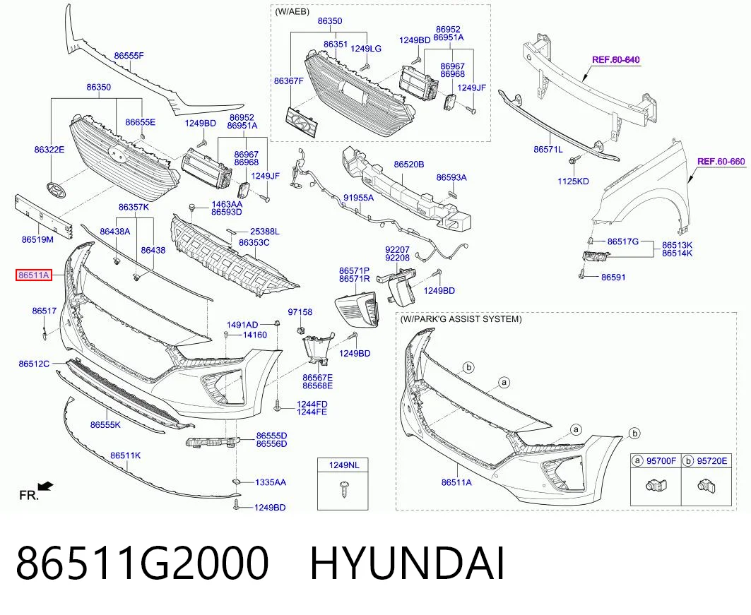 86511G2000 Hyundai/Kia Paragolpes delantero