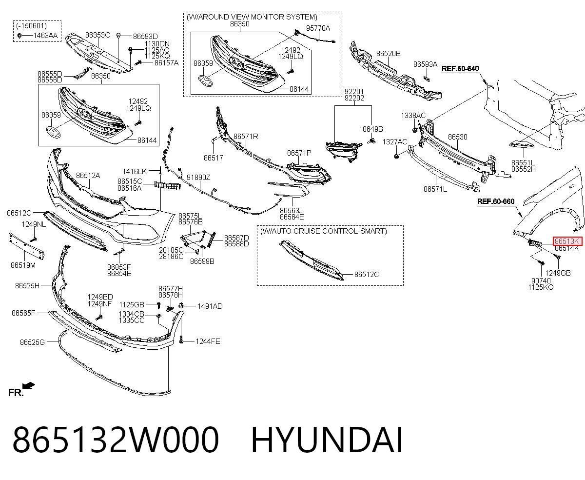 865132W000 Hyundai/Kia Soporte exterior izquierdo del parachoques delantero