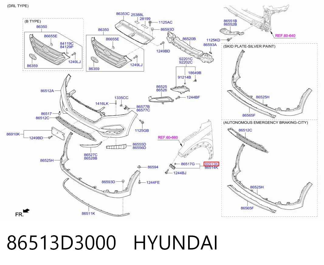 86513D3000 Hyundai/Kia Soporte de parachoques delantero izquierdo