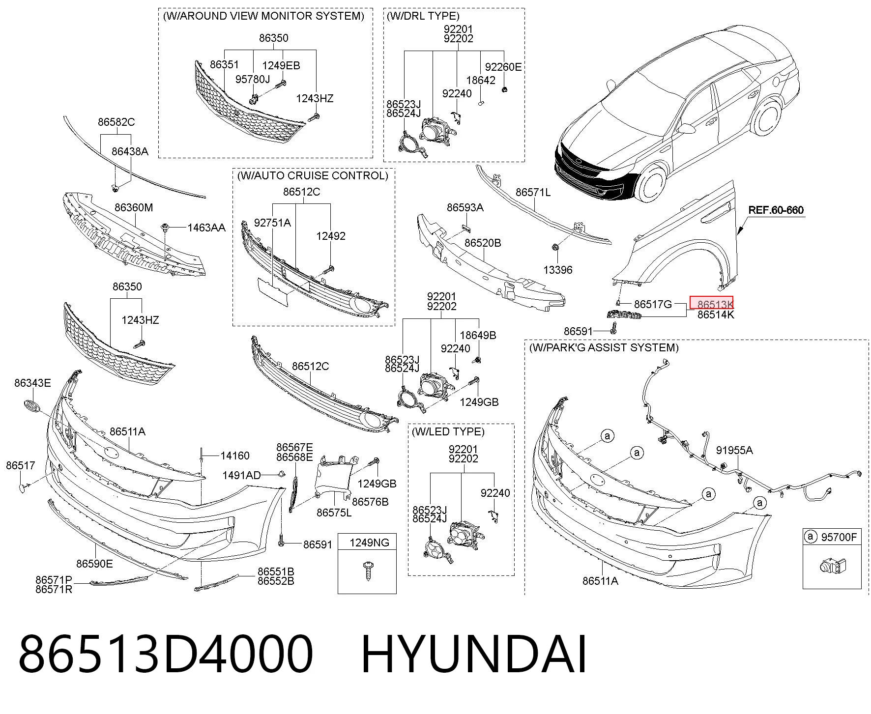 86513D4000 Hyundai/Kia Soporte exterior izquierdo del parachoques delantero