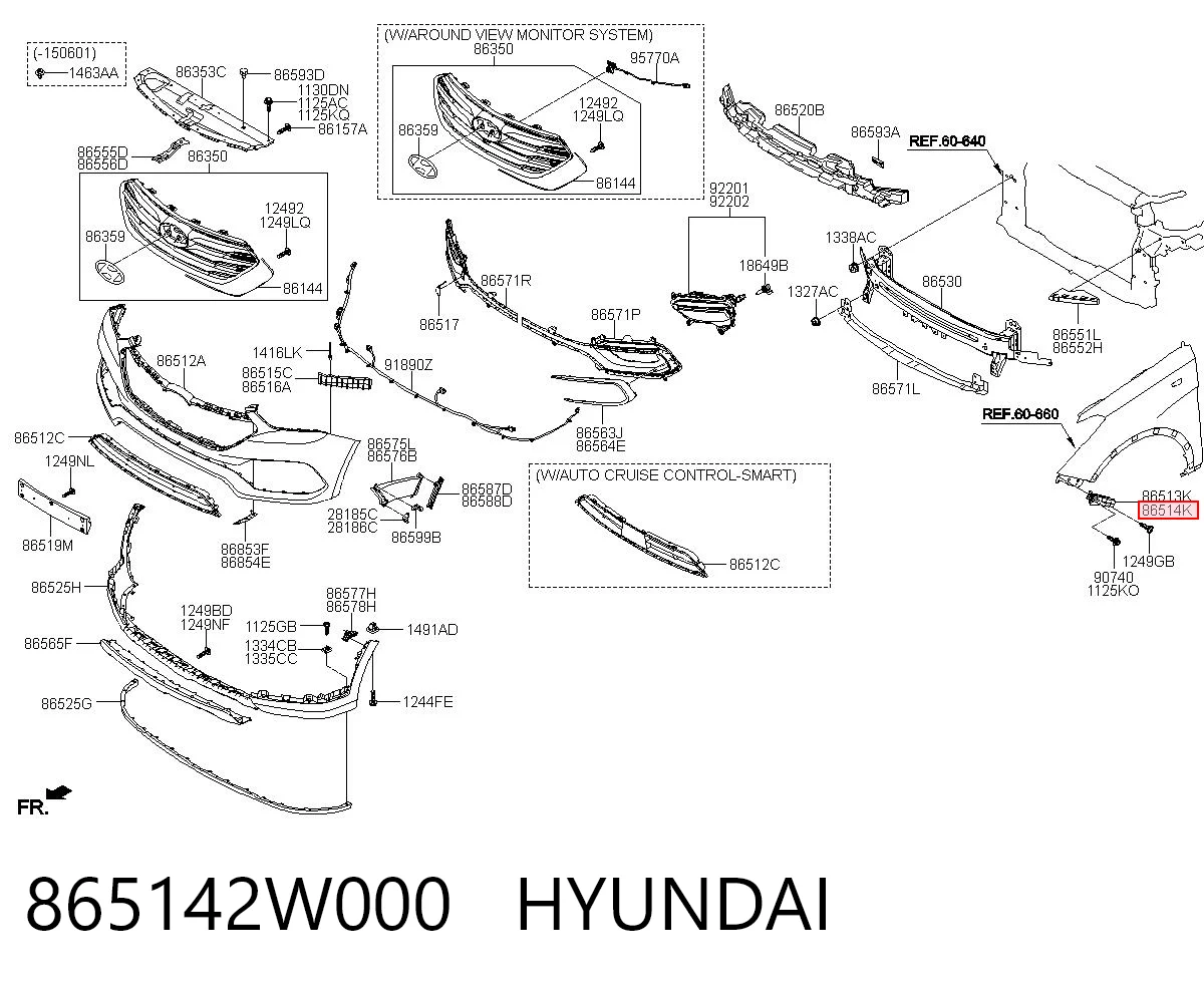 865142W000 Hyundai/Kia Soporte exterior derecho del parachoques delantero