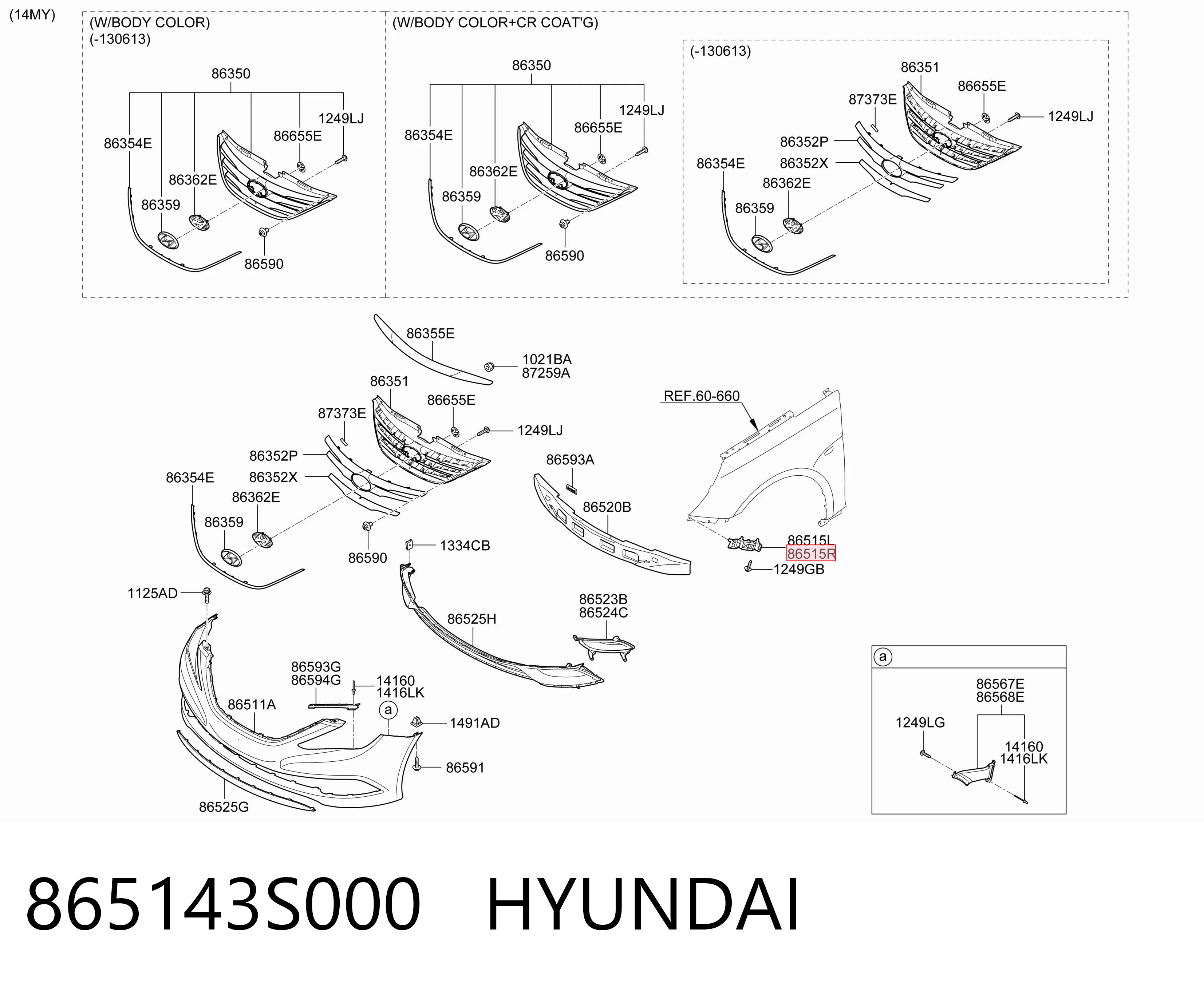 865143S000 Hyundai/Kia Soporte delantero de guardabarros delantero derecho