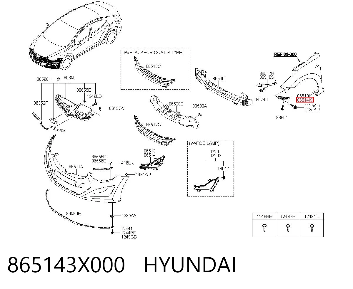 865143X000 Hyundai/Kia Soporte de parachoques delantero derecho