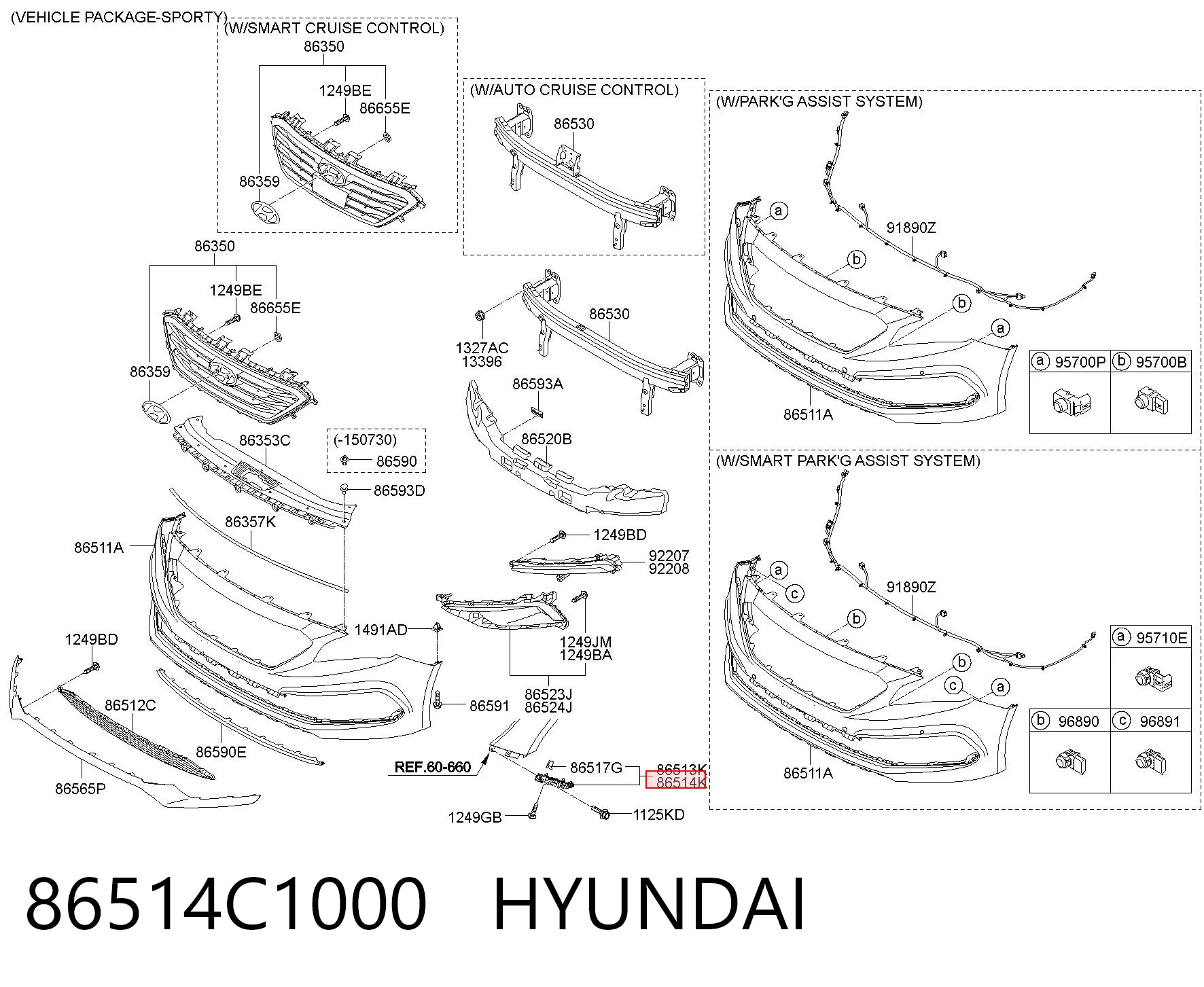 86514C1000 Hyundai/Kia Soporte exterior derecho del parachoques delantero