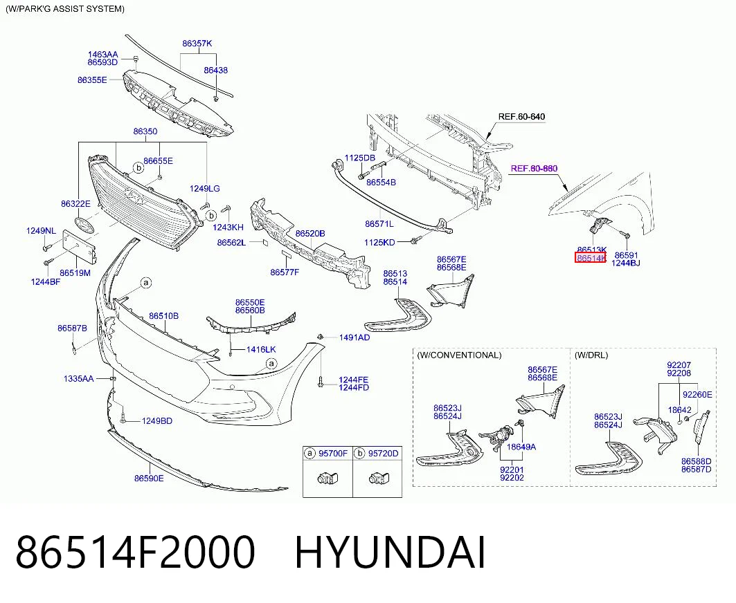 86514F2000 Hyundai/Kia Soporte de parachoques delantero derecho
