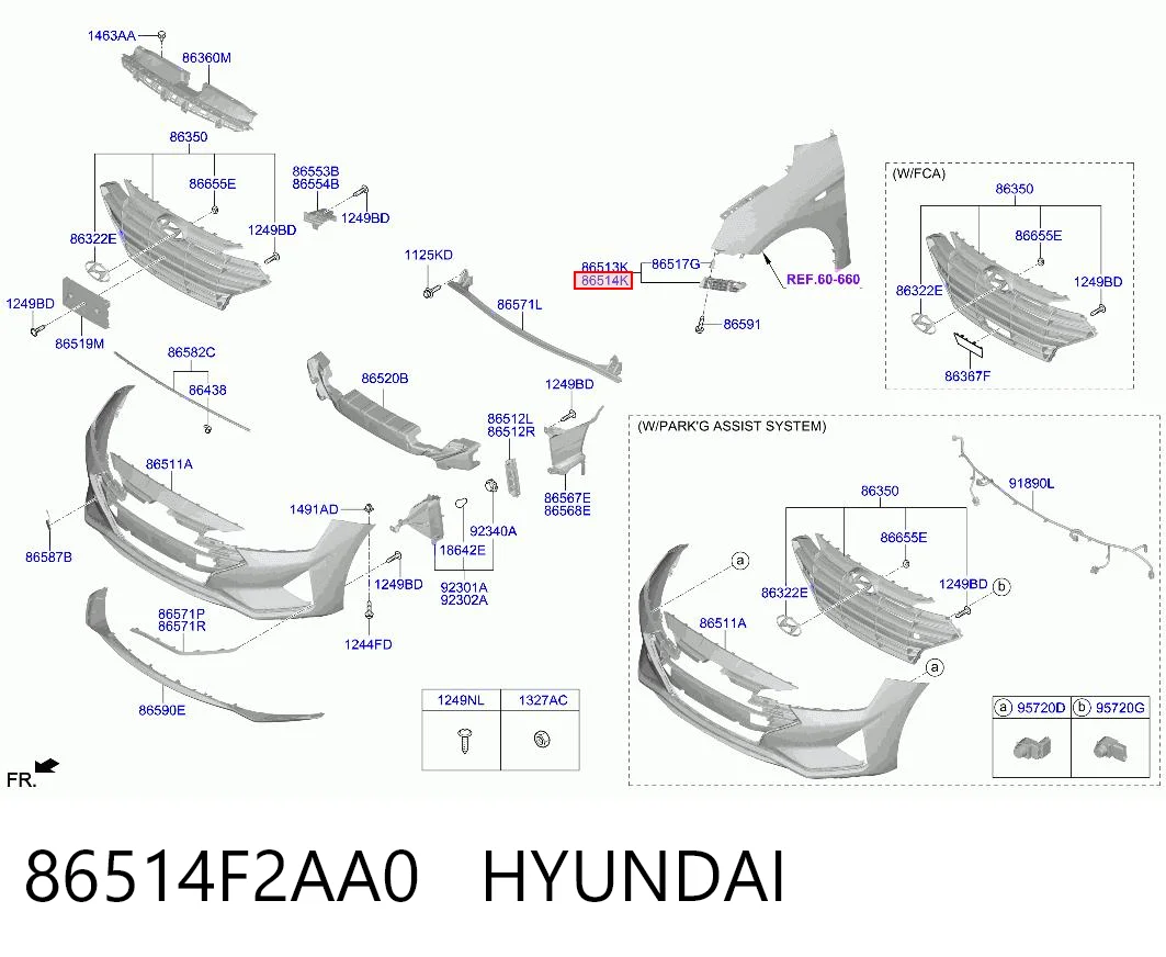 86514F2AA0 Hyundai/Kia Soporte de parachoques delantero derecho