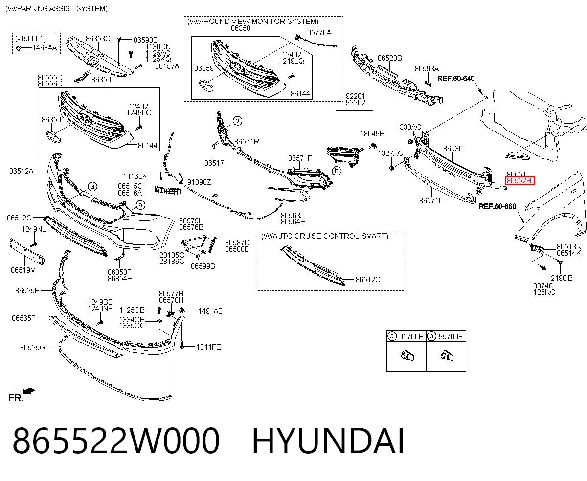 865522W000 Hyundai/Kia Soporte de parachoques delantero derecho