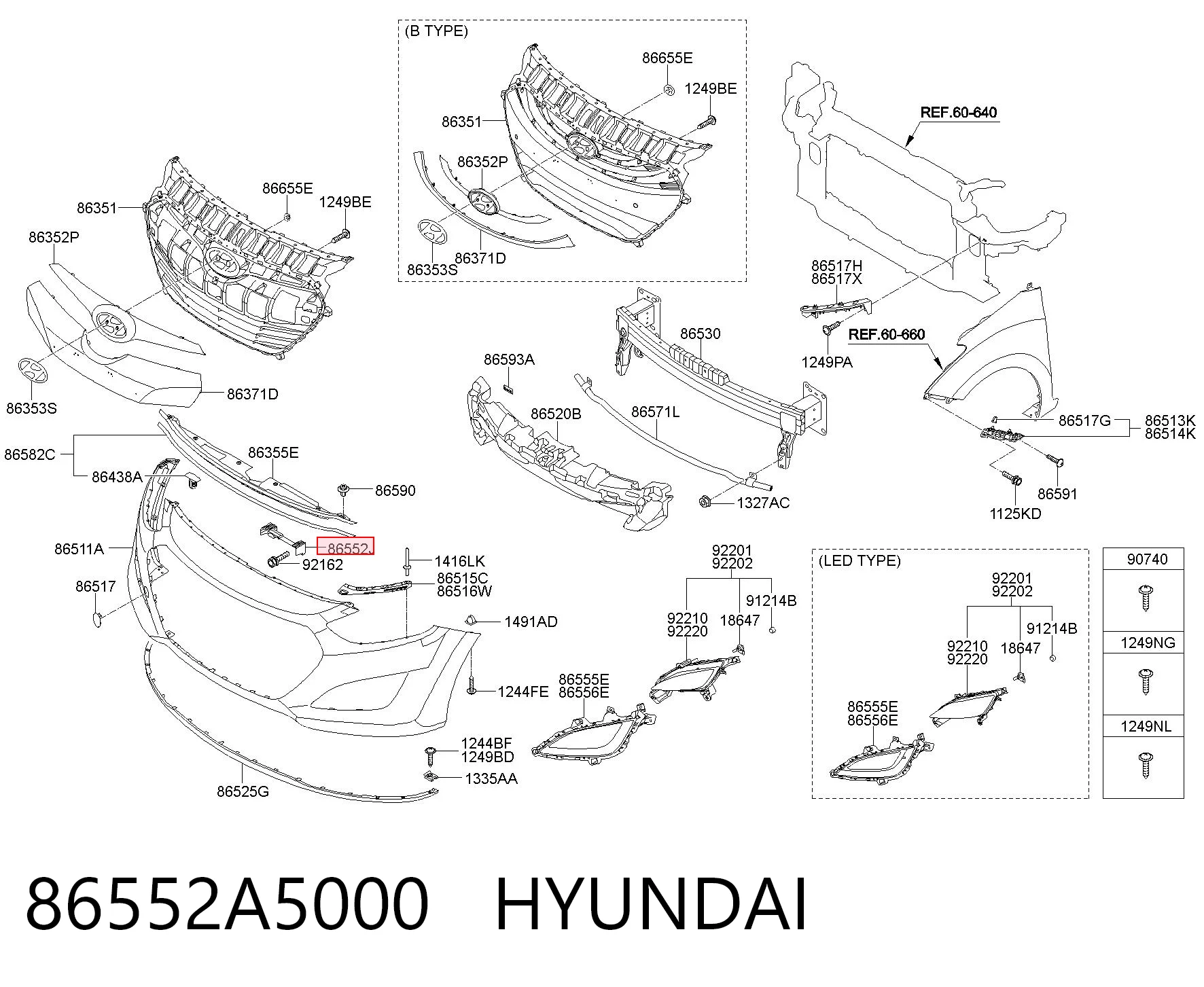 86552A5000 Hyundai/Kia Soporte de parachoques delantero