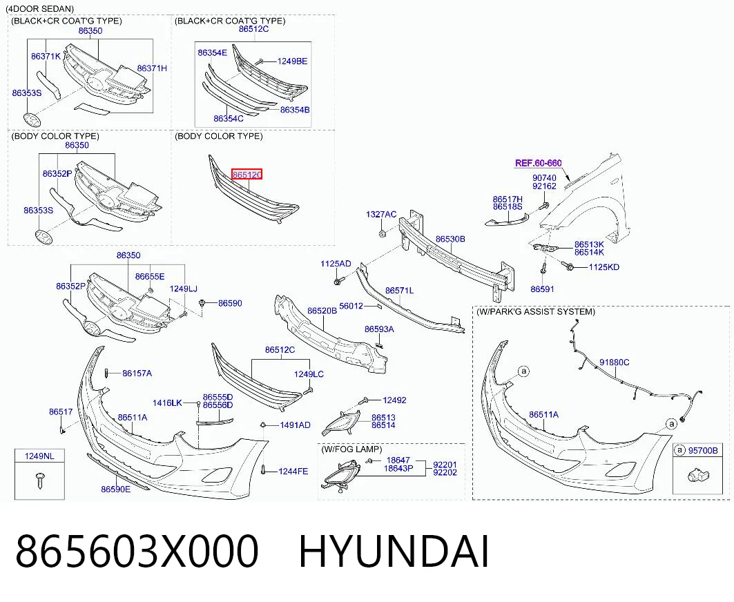 865603X000 Hyundai/Kia Rejilla, parachoques delantero