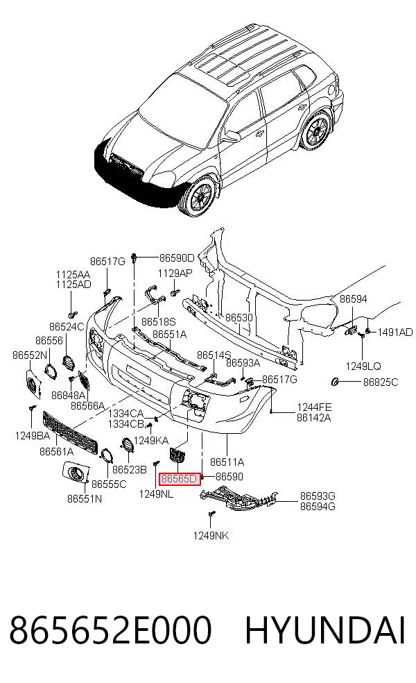 865652E000 Hyundai/Kia Rejilla izquierda del parachoques delantero
