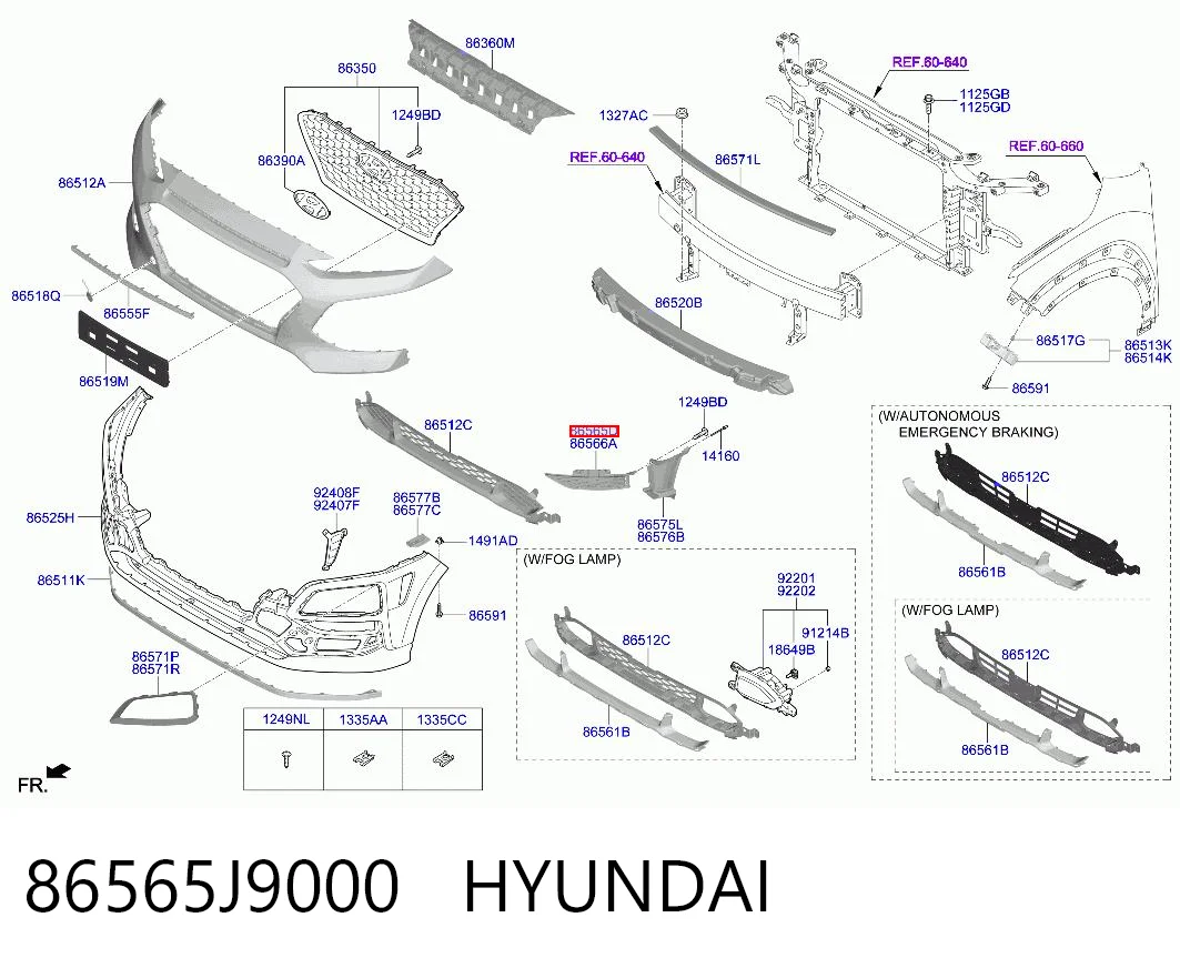 86565J9000 Hyundai/Kia Rejilla izquierda del parachoques delantero