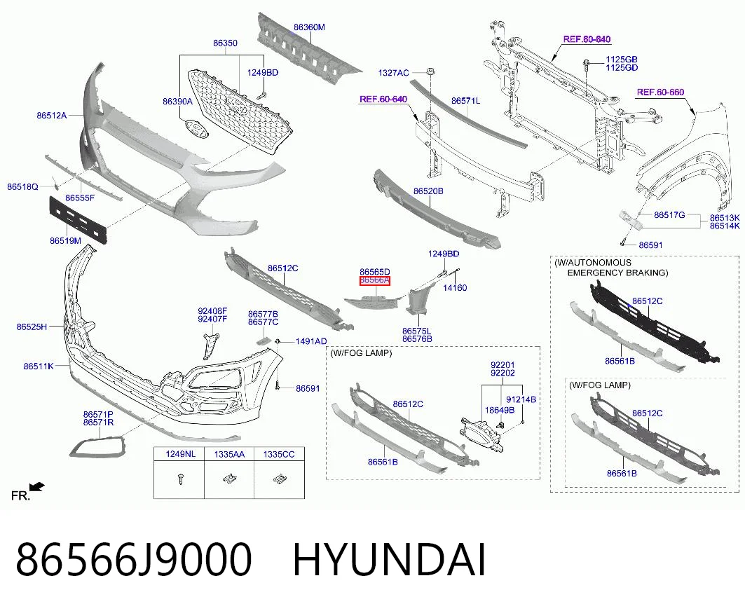 86566J9000 Hyundai/Kia Rejilla derecha del parachoques delantero