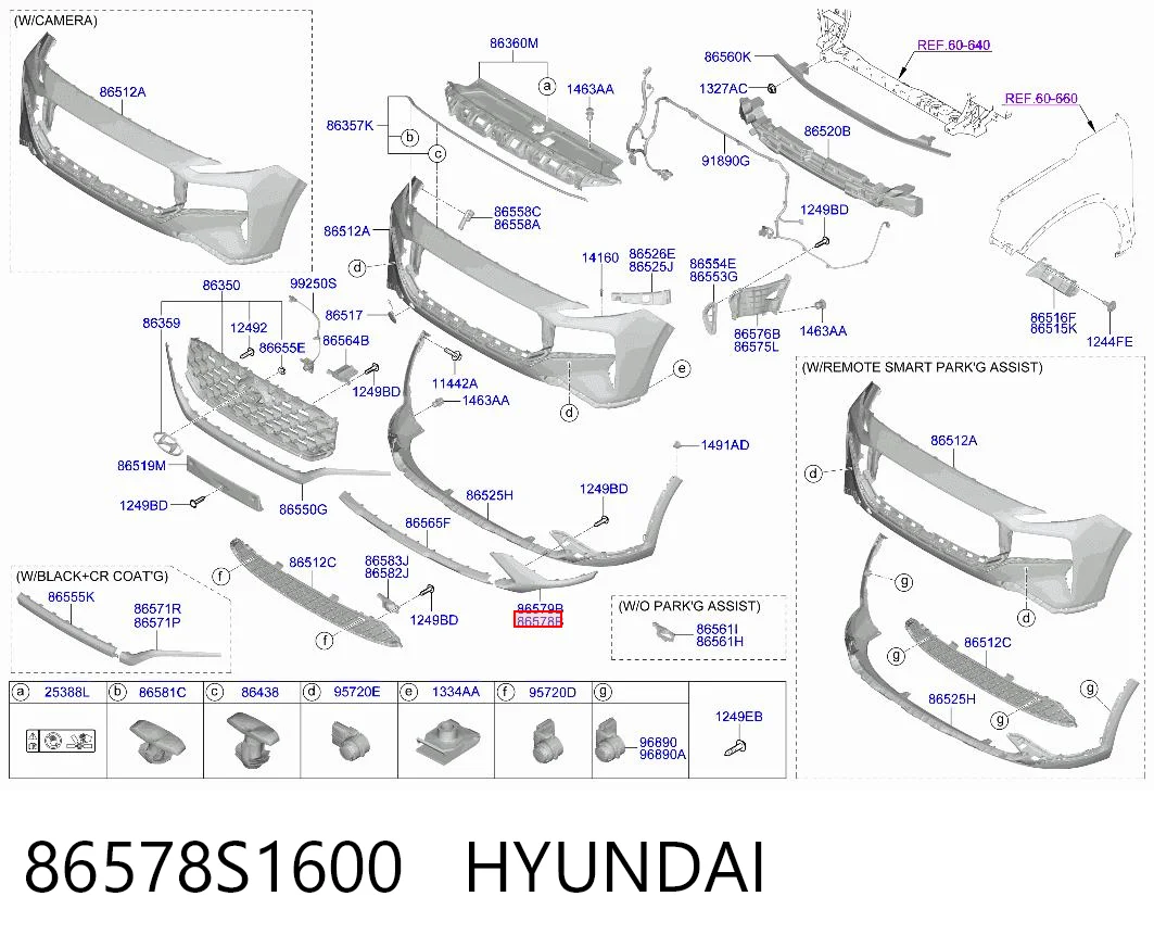 86578S1600 Hyundai/Kia Listón embellecedor/protector, parachoque delantero izquierdo