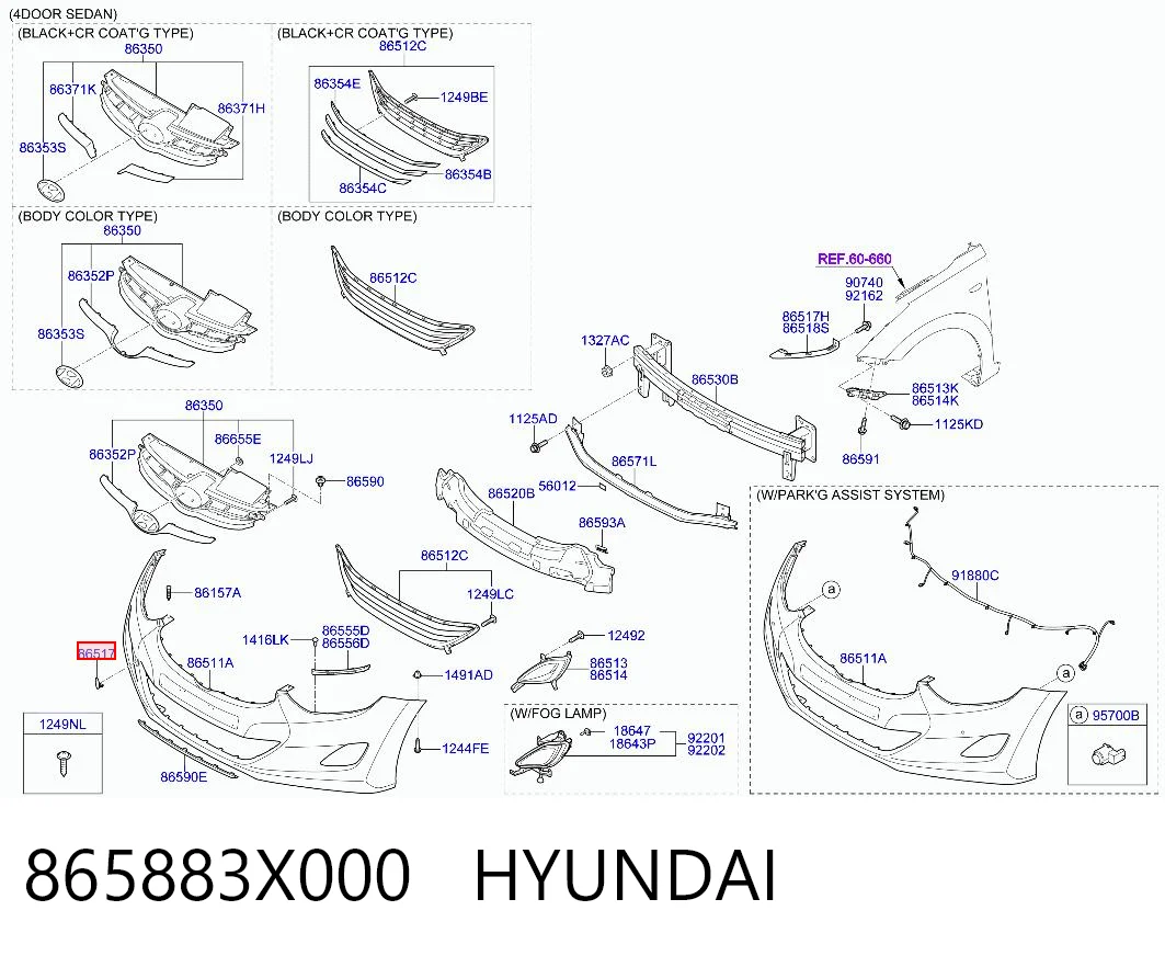 865883X000 Hyundai/Kia Cobertura de parachoques, enganche de remolque, delantera 