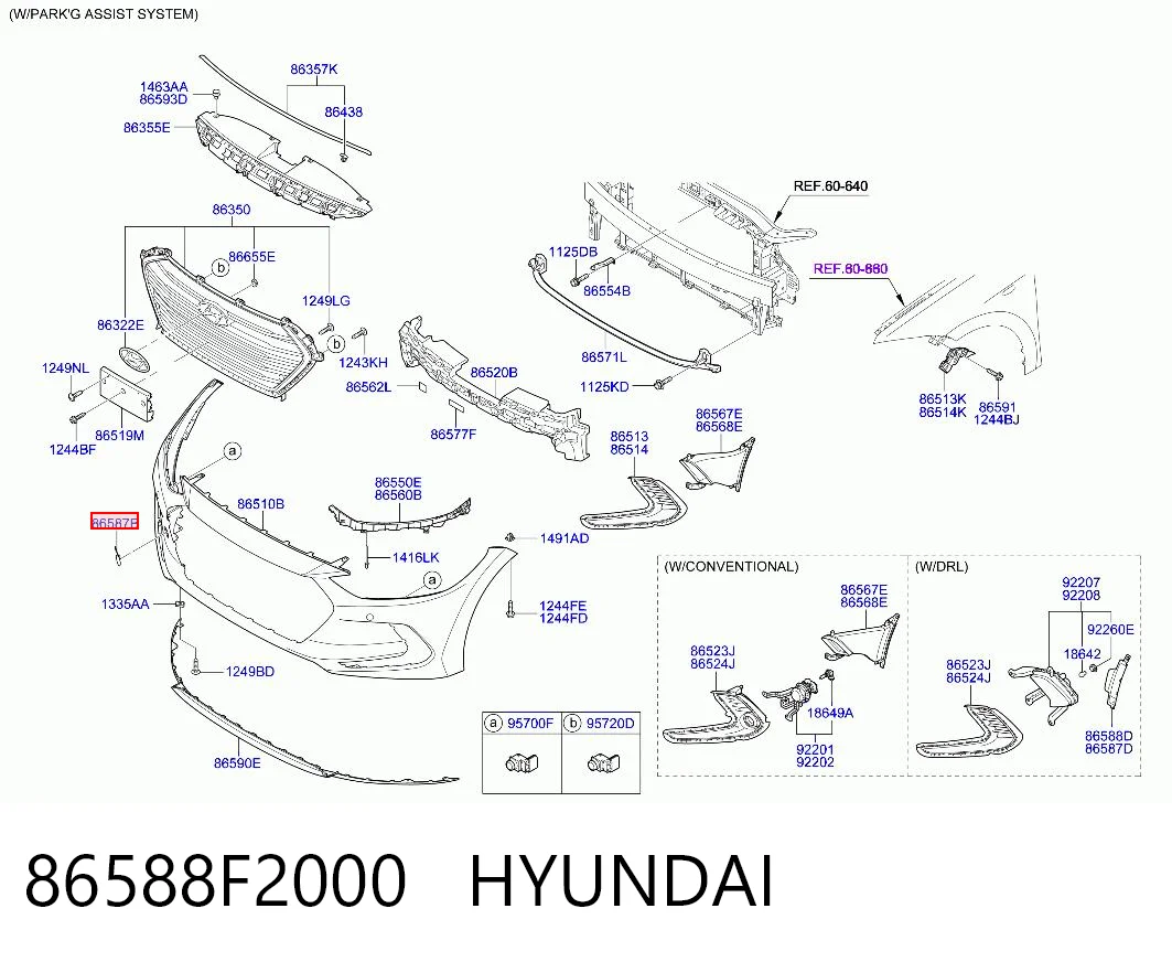 86588F2000 Hyundai/Kia Cobertura de parachoques, enganche de remolque, delantera 