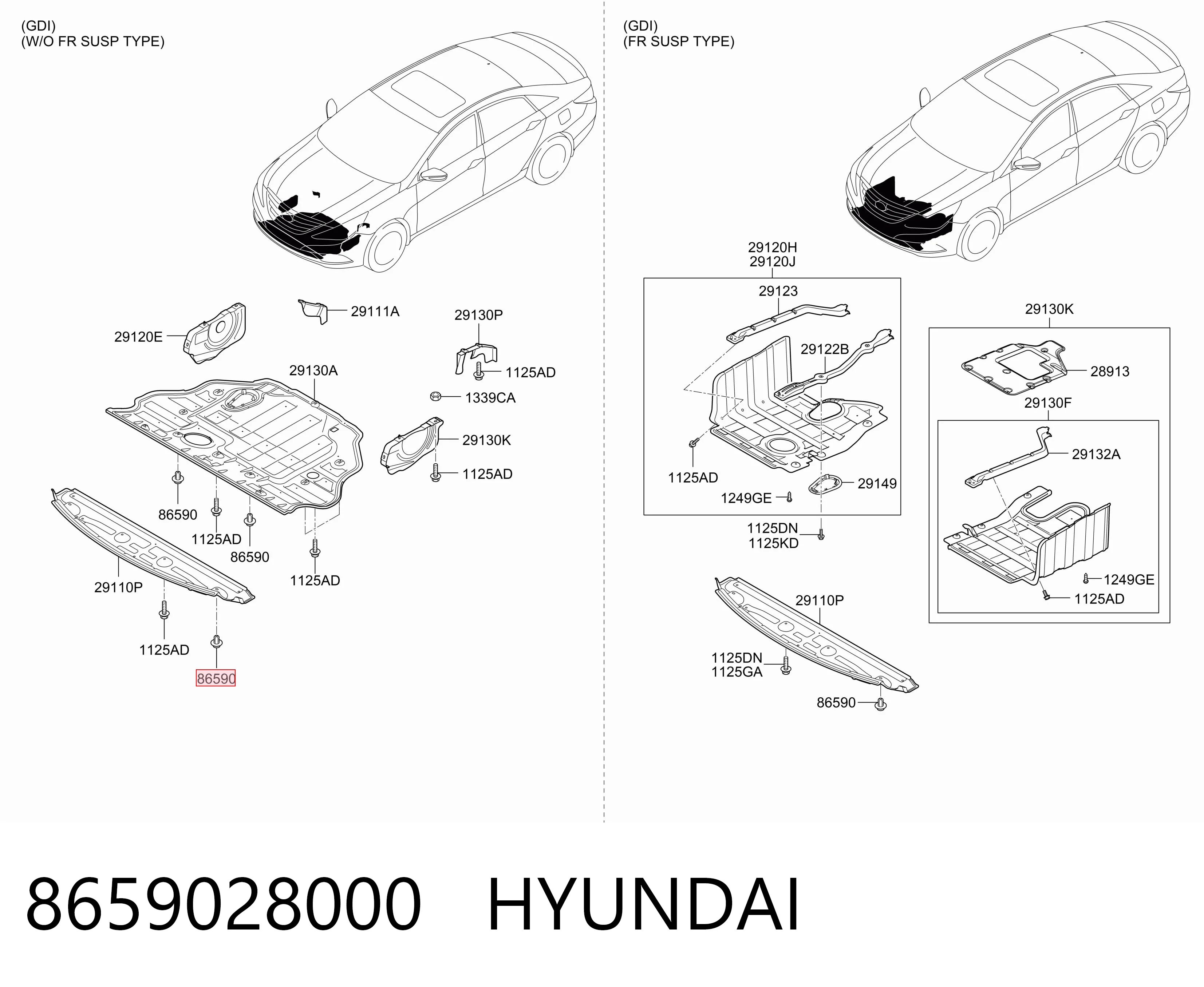 8659028000 Hyundai/Kia Clips de montaje parachoques delantero