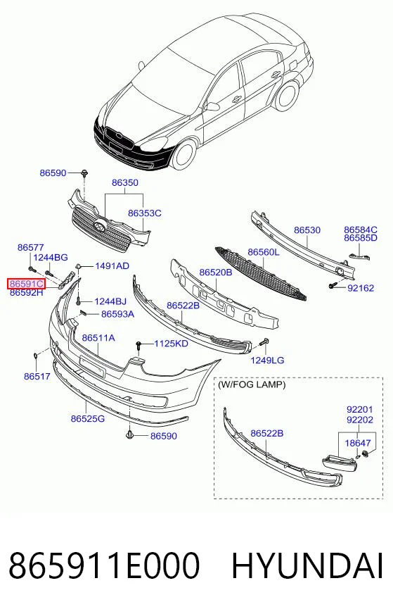 865911E000 Hyundai/Kia Soporte exterior izquierdo del parachoques delantero