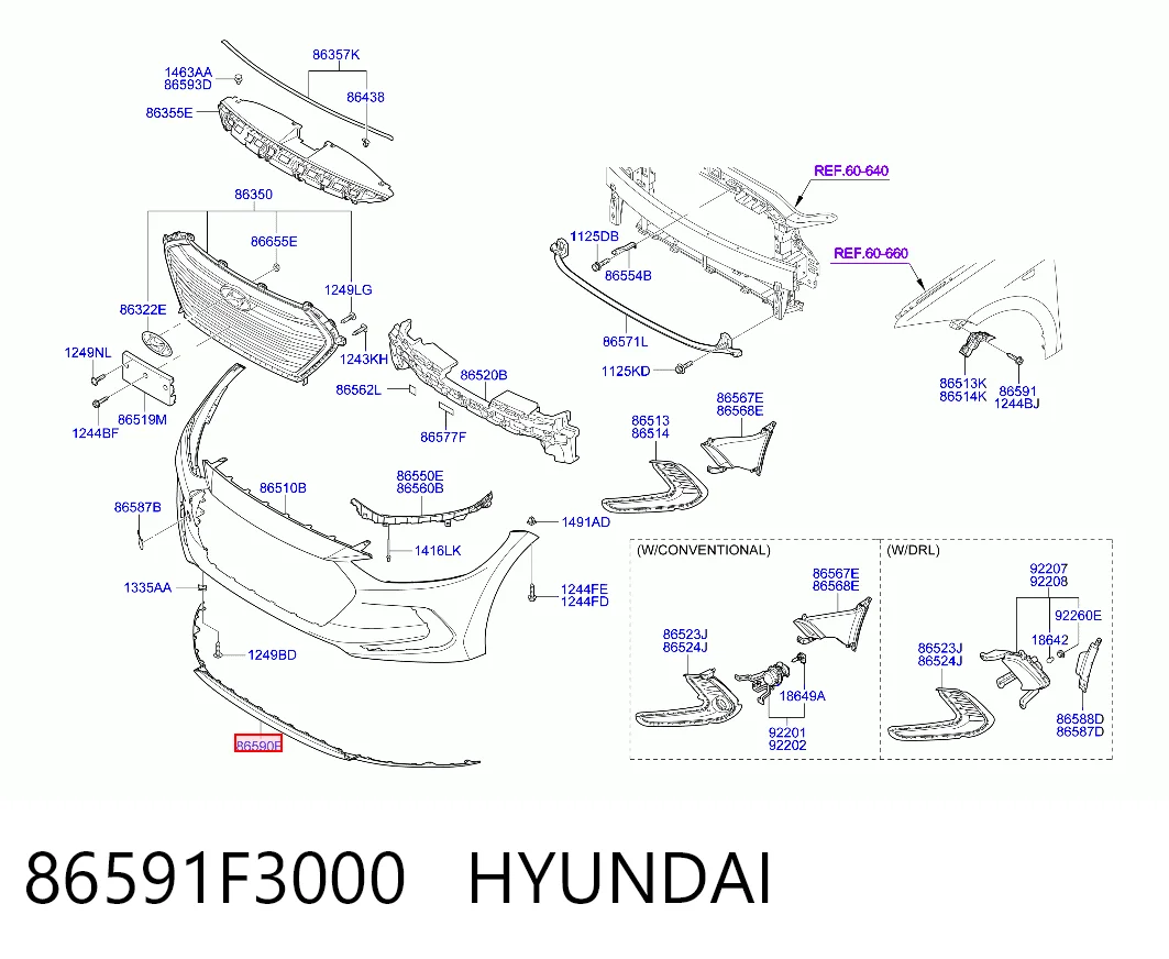 86591F3000 Hyundai/Kia Spoiler delantero