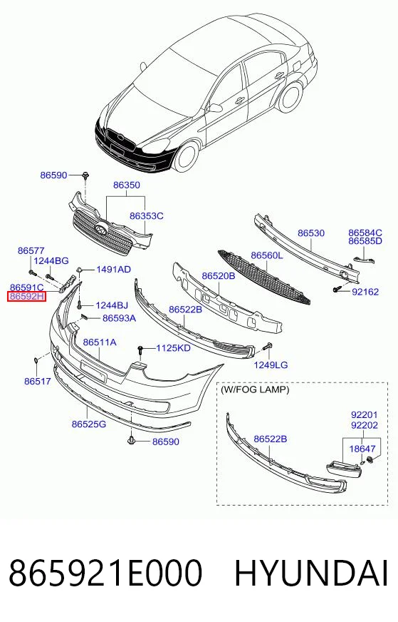 865921E000 Hyundai/Kia Soporte exterior derecho del parachoques delantero