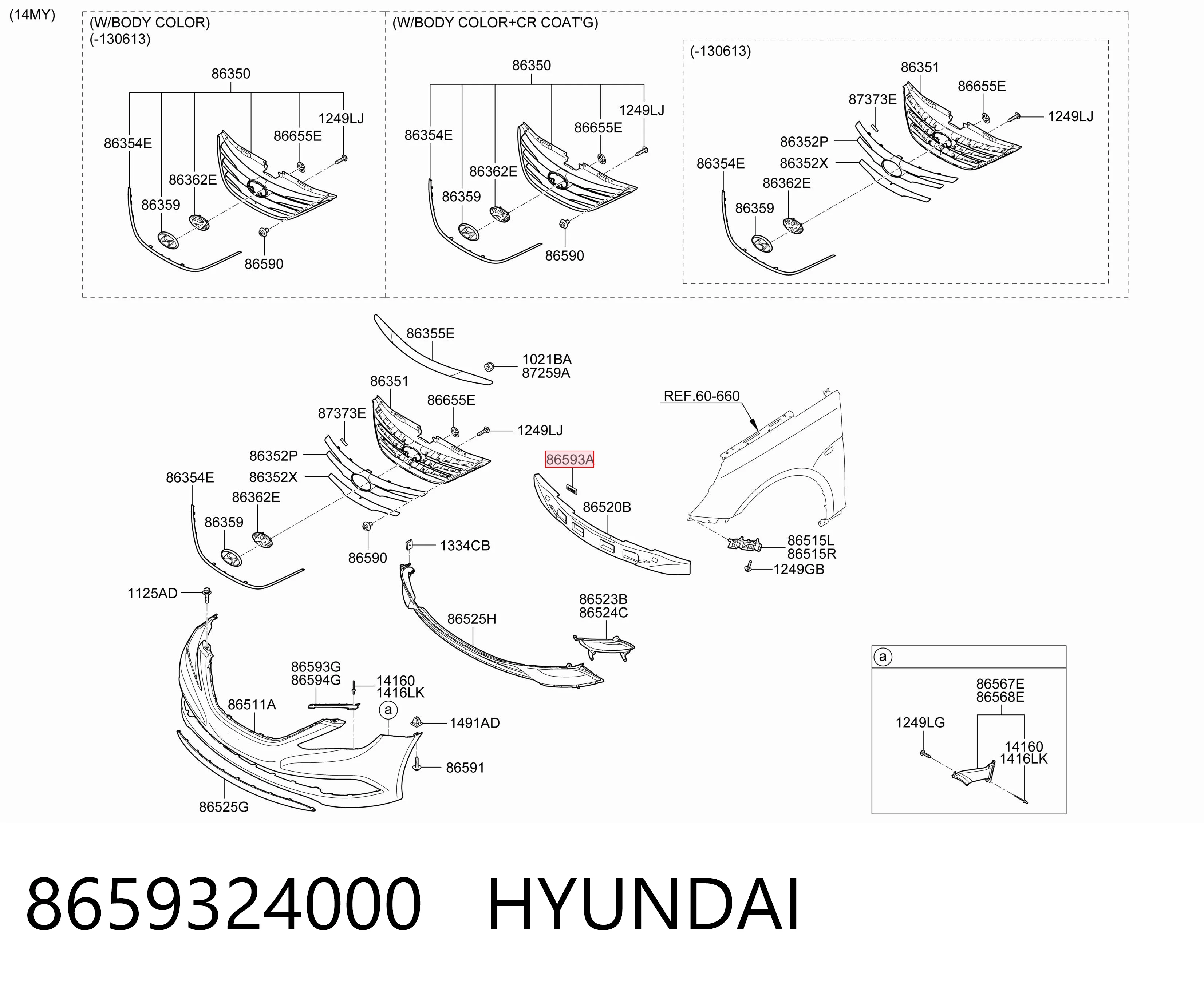 8659324000 Hyundai/Kia Clip de fijación del guardabarros delantero