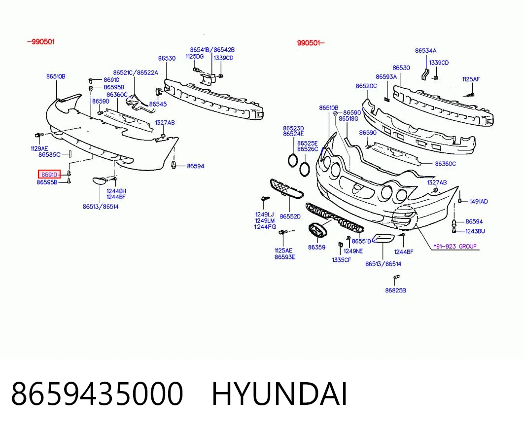 8659435000 Hyundai/Kia Clips de montaje parachoques delantero