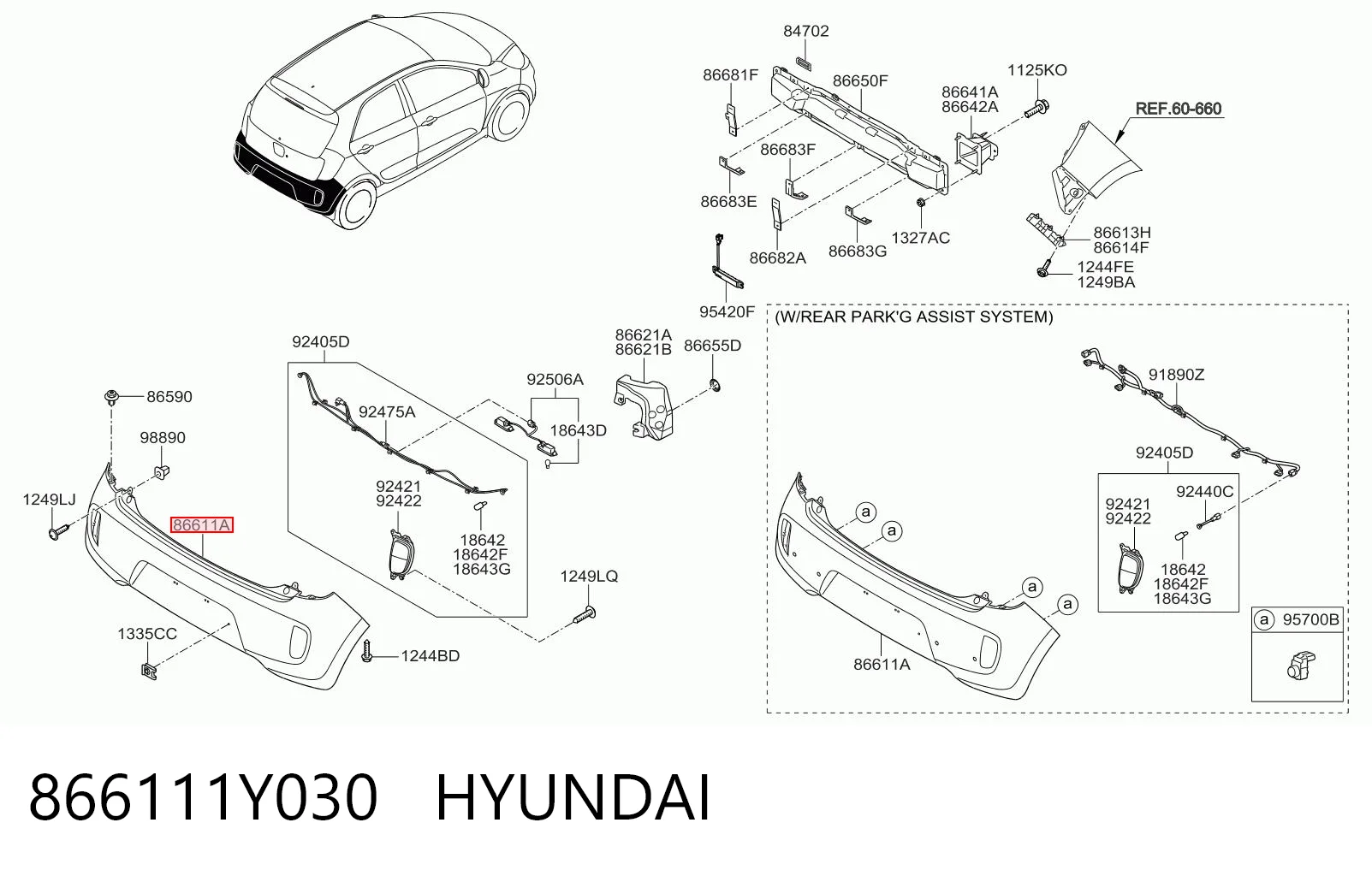 Parachoques trasero 866111Y030 HYUNDAI