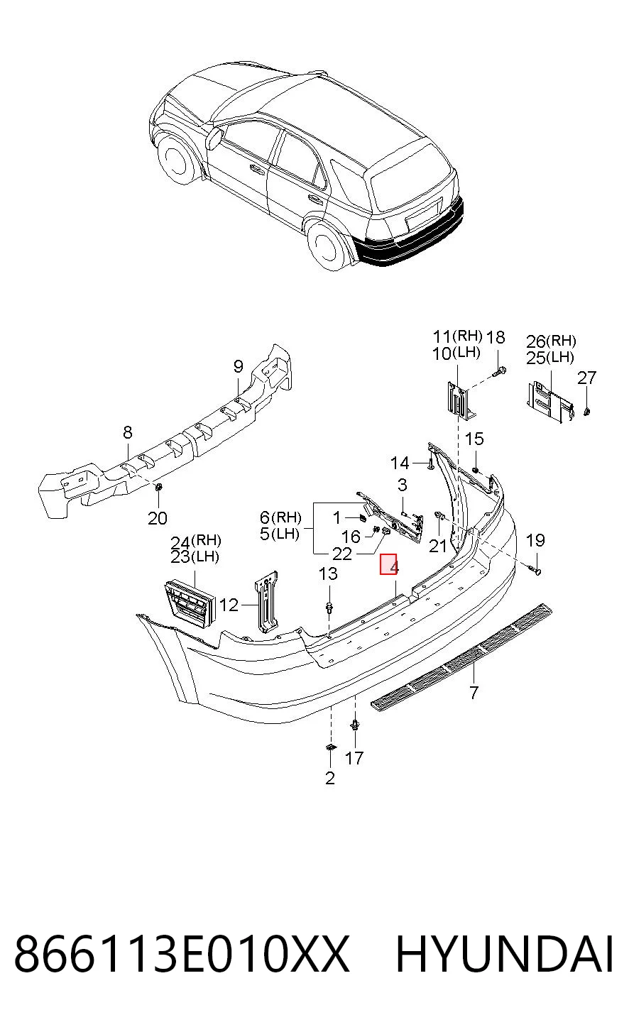 Defensa trasero para KIA Sorento I JC